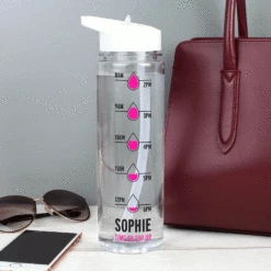 Personalised Pink ‘Hydration Tracker’ Water Bottle -Campus Gifts Sales personalised memento company p103214 personalised pink hydration tracker water bottle 3