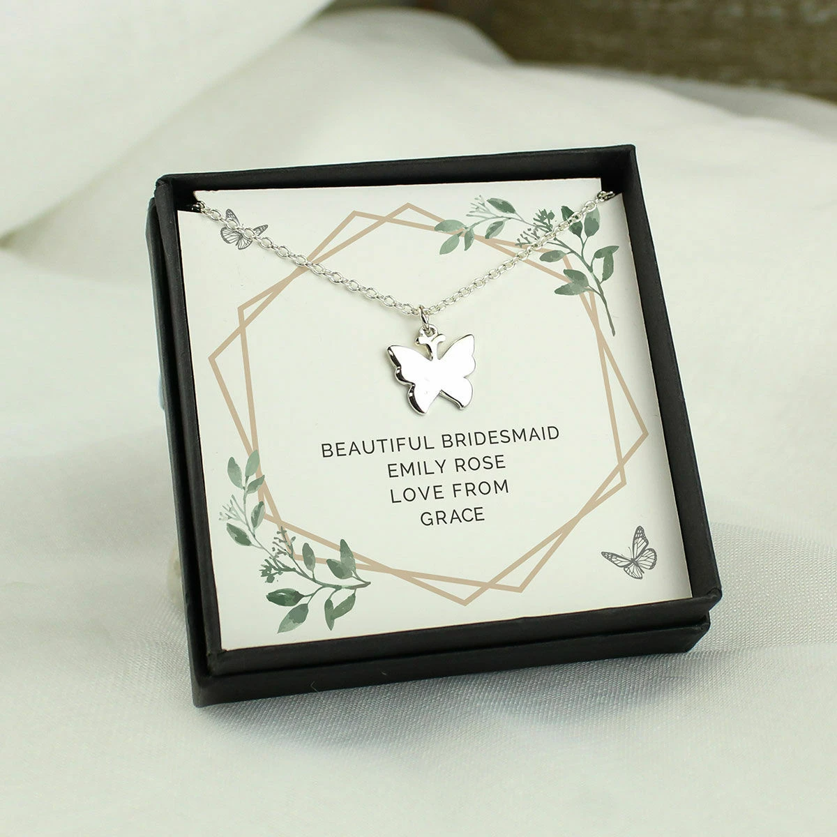 Personalised Botanical Sentiment Butterfly Necklace 6 Personalised Botanical Sentiment Butterfly Necklace - Image 4