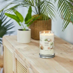 Yankee Candle Coconut Beach Signature Large Tumbler Candle -Campus Gifts Sales yankee candle 1630035e coconut beach signature large tumbler candle lifestyle 1