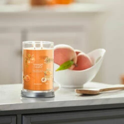 Yankee Candle Farm Fresh Peach Signature Large Tumbler Candle -Campus Gifts Sales yankee candle 1631843e farm fresh peach signature large tumbler candle lifestyle 1